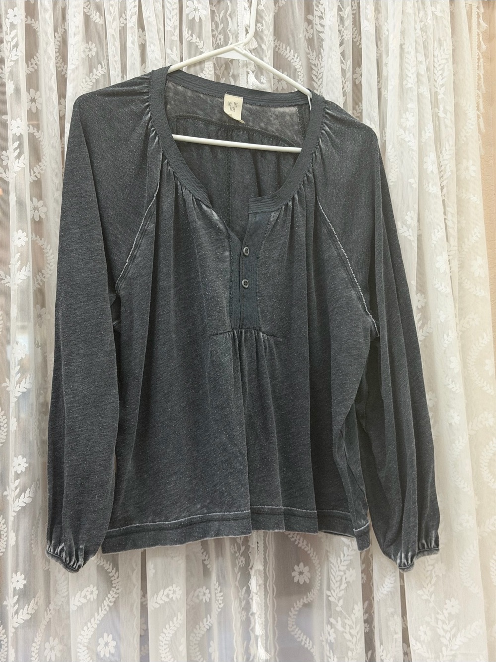 We The Free Washed Black Long-Sleeve Henley Peasant Top